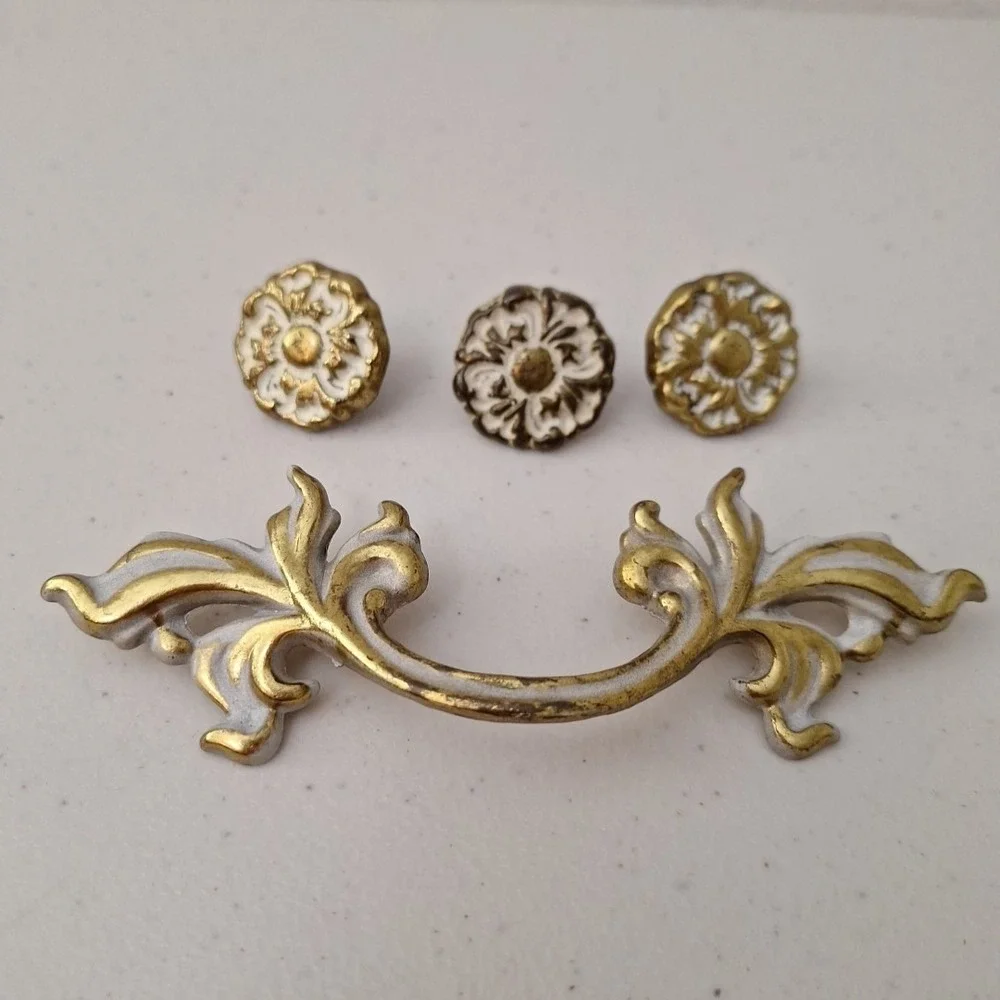 Vintage Antique MCM Ornate Solid Brass Drawer Pulls Door Handles, Set of 3